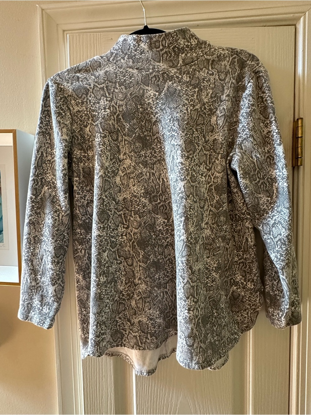Chico's Gray and Cream Snake-Print Shirt.